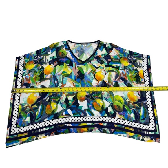Simply Art By Dolcezza Poncho Style Blouse Womens Medium Lemon Print Colorful - Picture 3 of 9